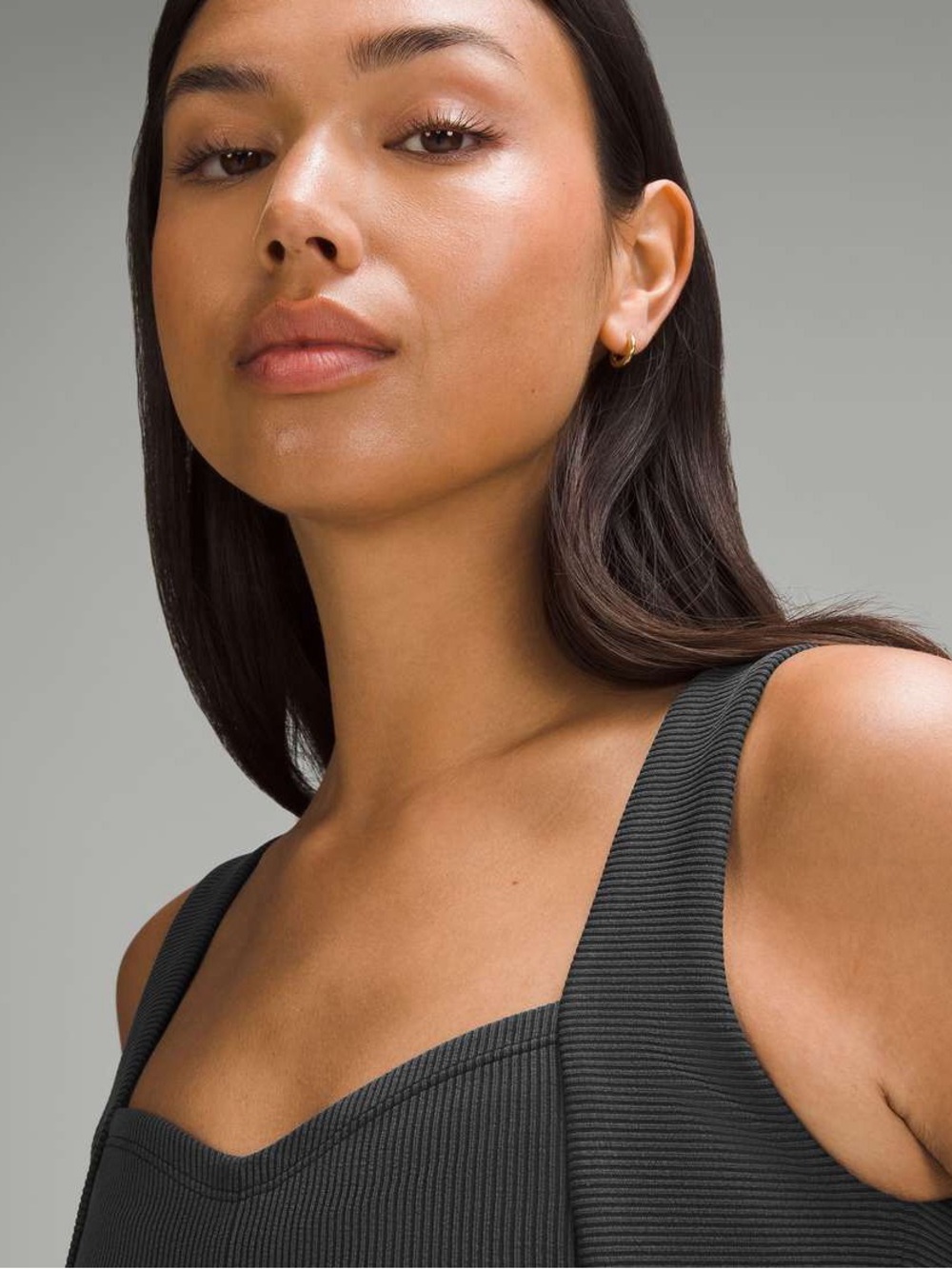Lululemon Ribbed Softstreme Sweetheart Crop Tank Top - Charcoal Black - Picture 2 of 8